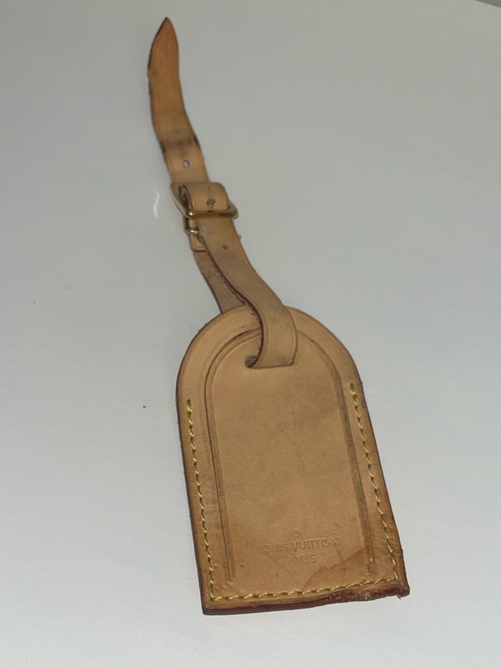 Louis Vuitton Tan Leather Luggage Tag with Yellow Stitching